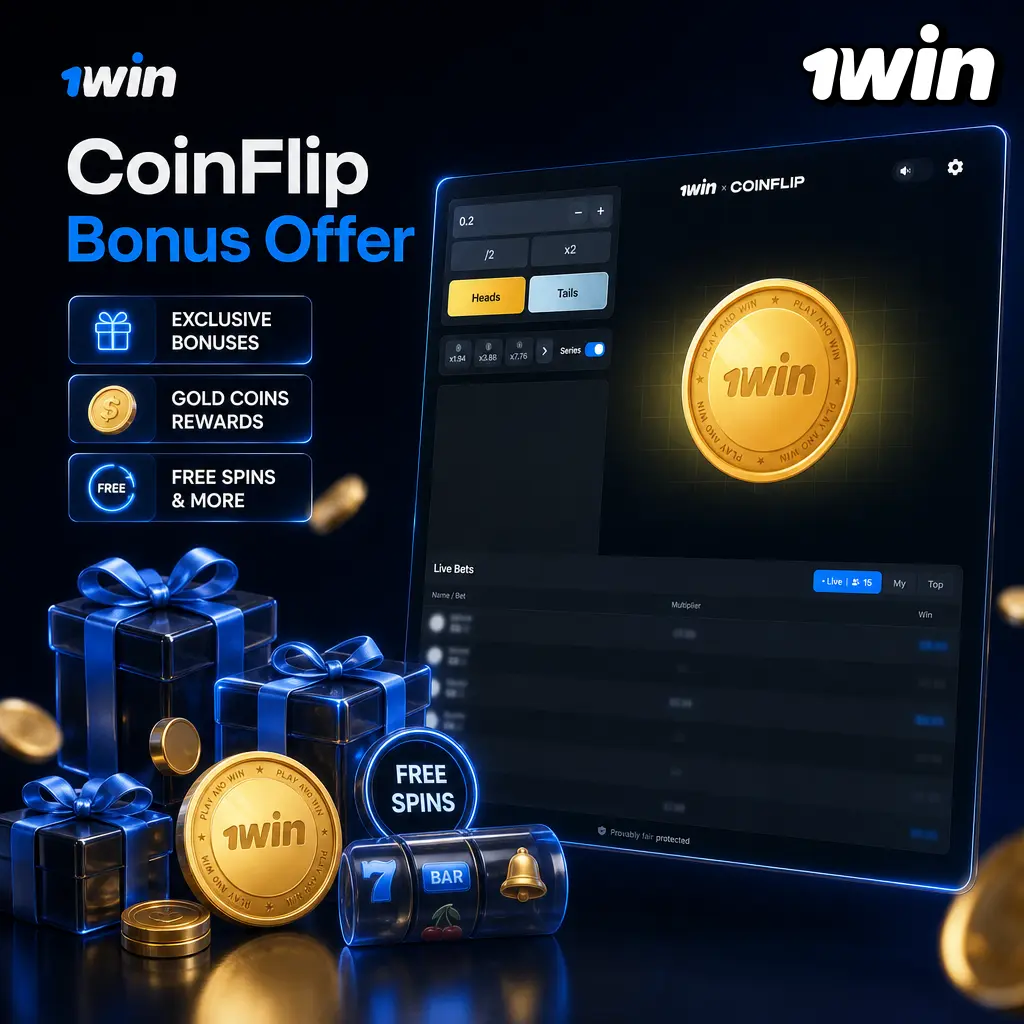 1win CoinFlip welcome bonus: 500% match up to $2,800 on first four deposits plus 500 free spins for new players