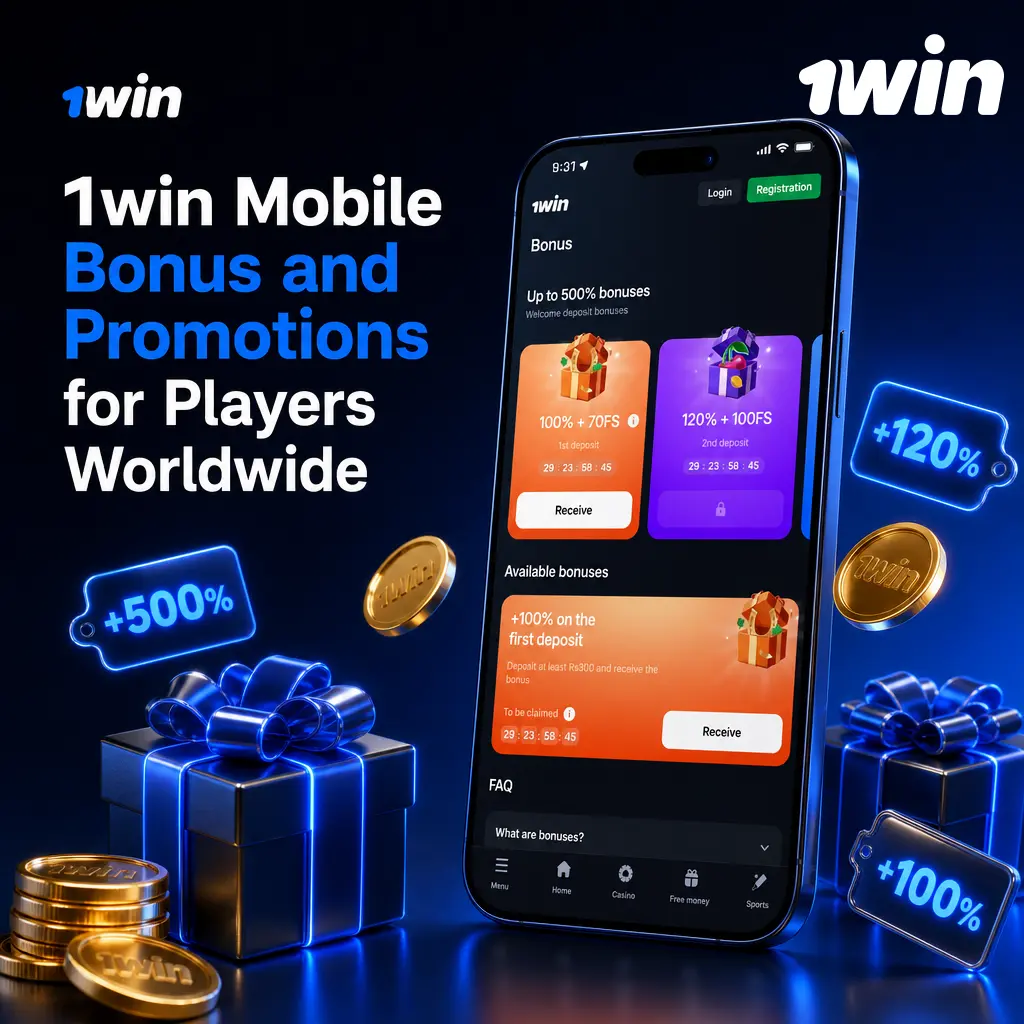 1win mobile app welcome bonus offering 500% deposit match up to $2,800 plus 500 free spins for players