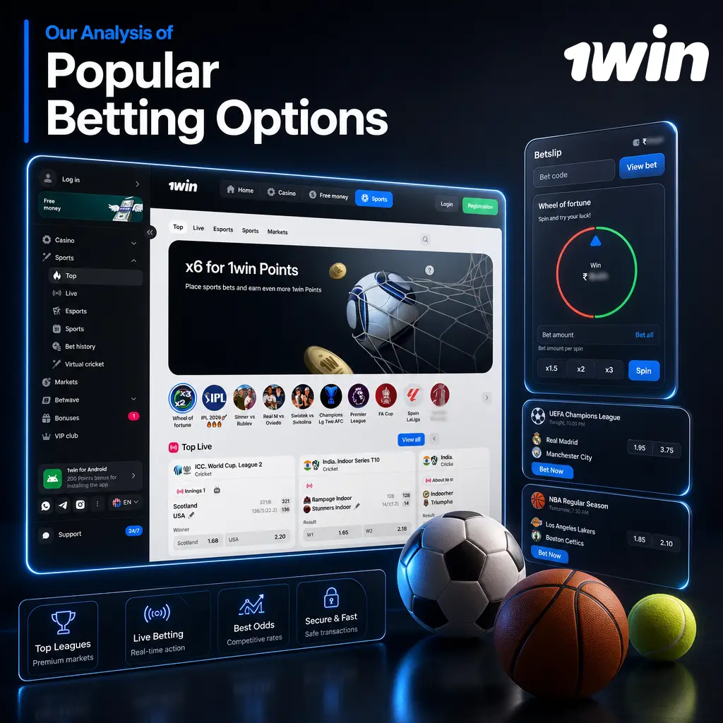 1win betting options: Pre-Match, Live Betting with 500+ fixtures, and Bet Constructor for custom combined odds selections.