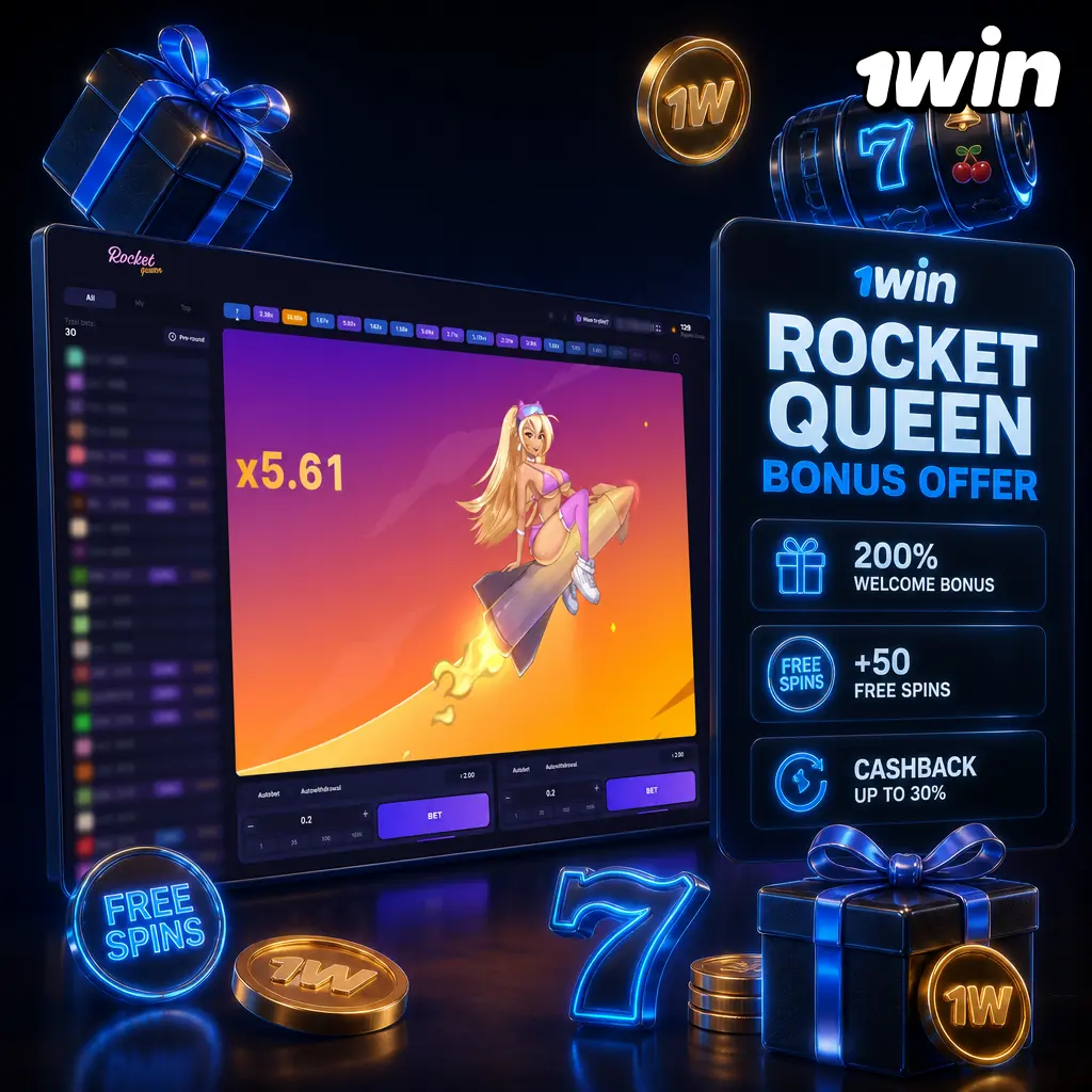 1win Rocket Queen welcome bonus: 500% match deposits, free spins, and crypto offer for new players to boost gameplay.