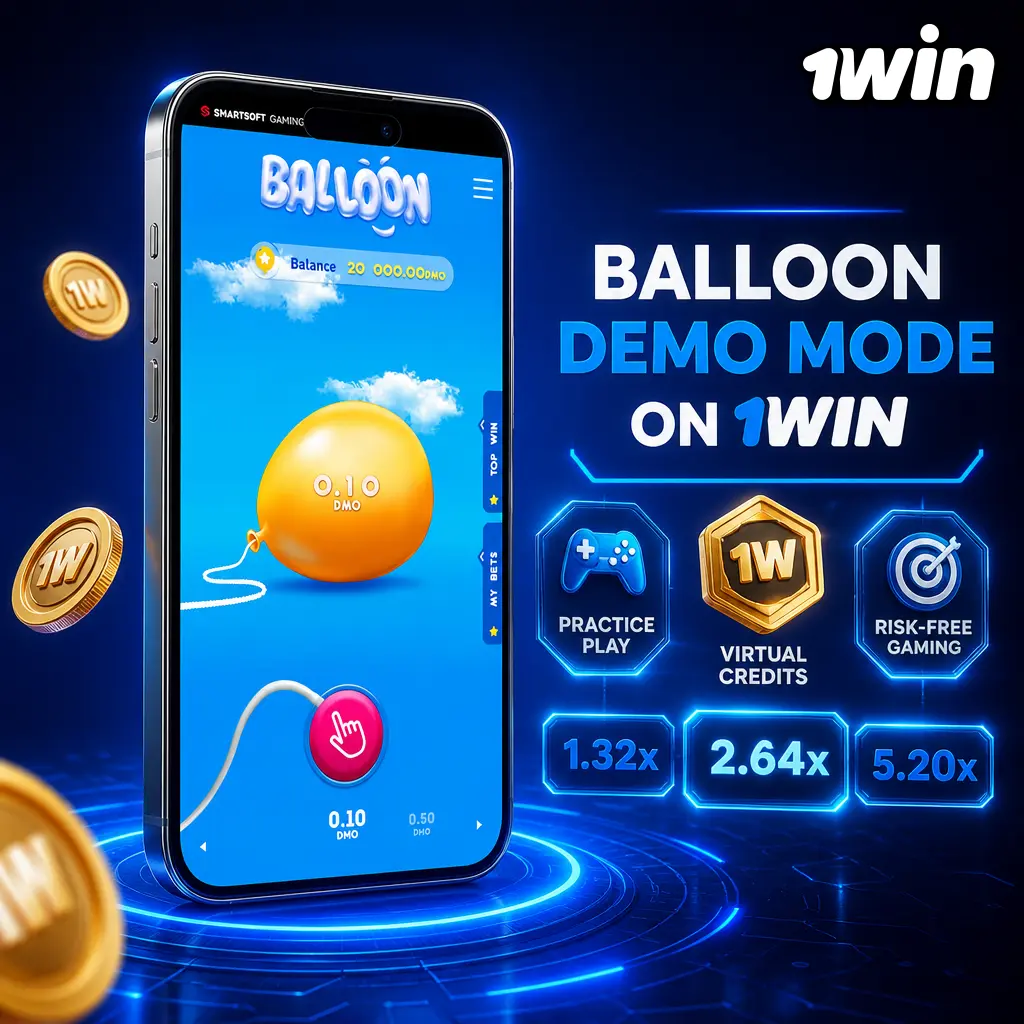Balloon demo mode on 1win with 1,000 virtual credits to practice cash out timing risk-free