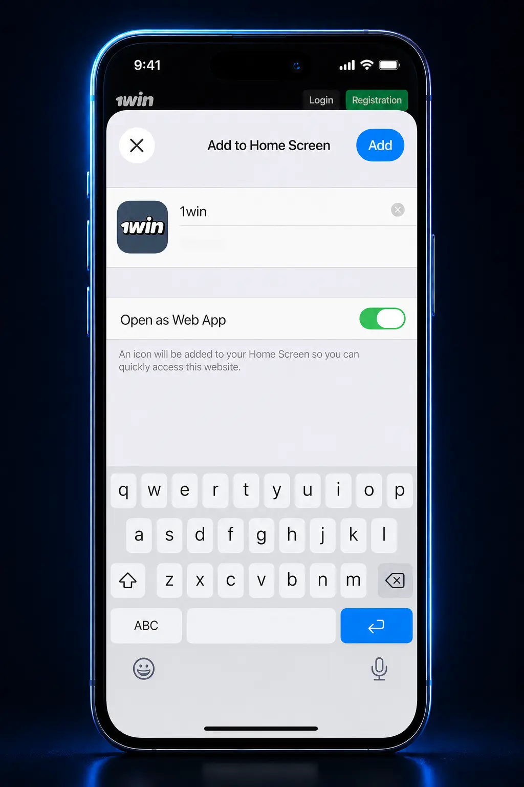 Step-by-step guide showing how to install the 1win app on iOS via Safari browser in about 2 minutes